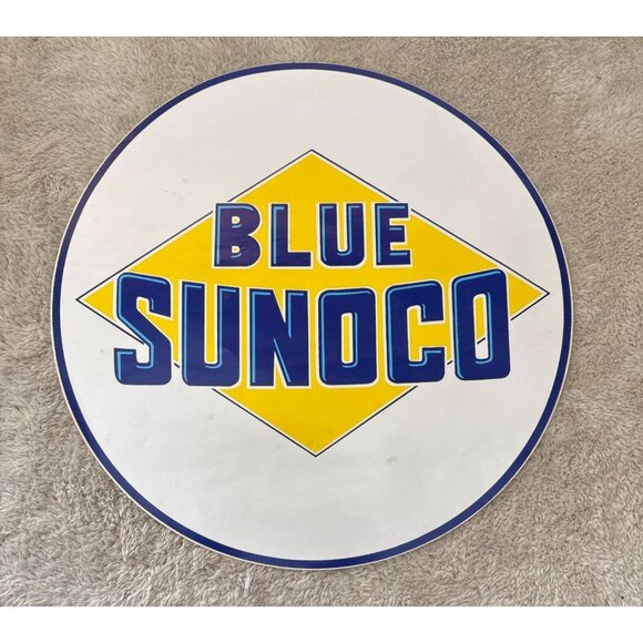 Vintage Blue Sunoco Gasoline Advertising Sign Sticker Round 12 Inch - Picture 1 of 5